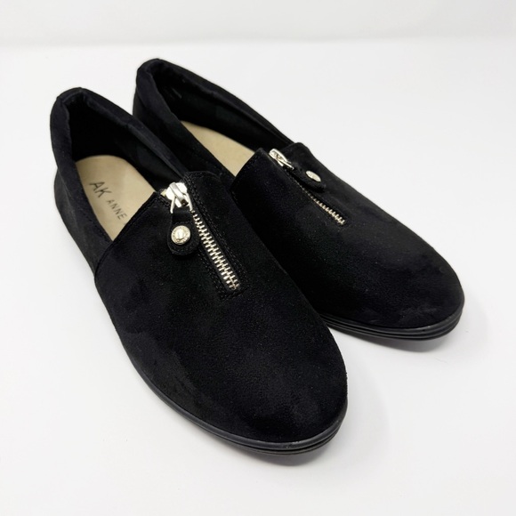 Anne Klein Shoes - Anne Klein Jada Black Faux Suede Zipper Accent Detail Slip-On Shoes Size 10